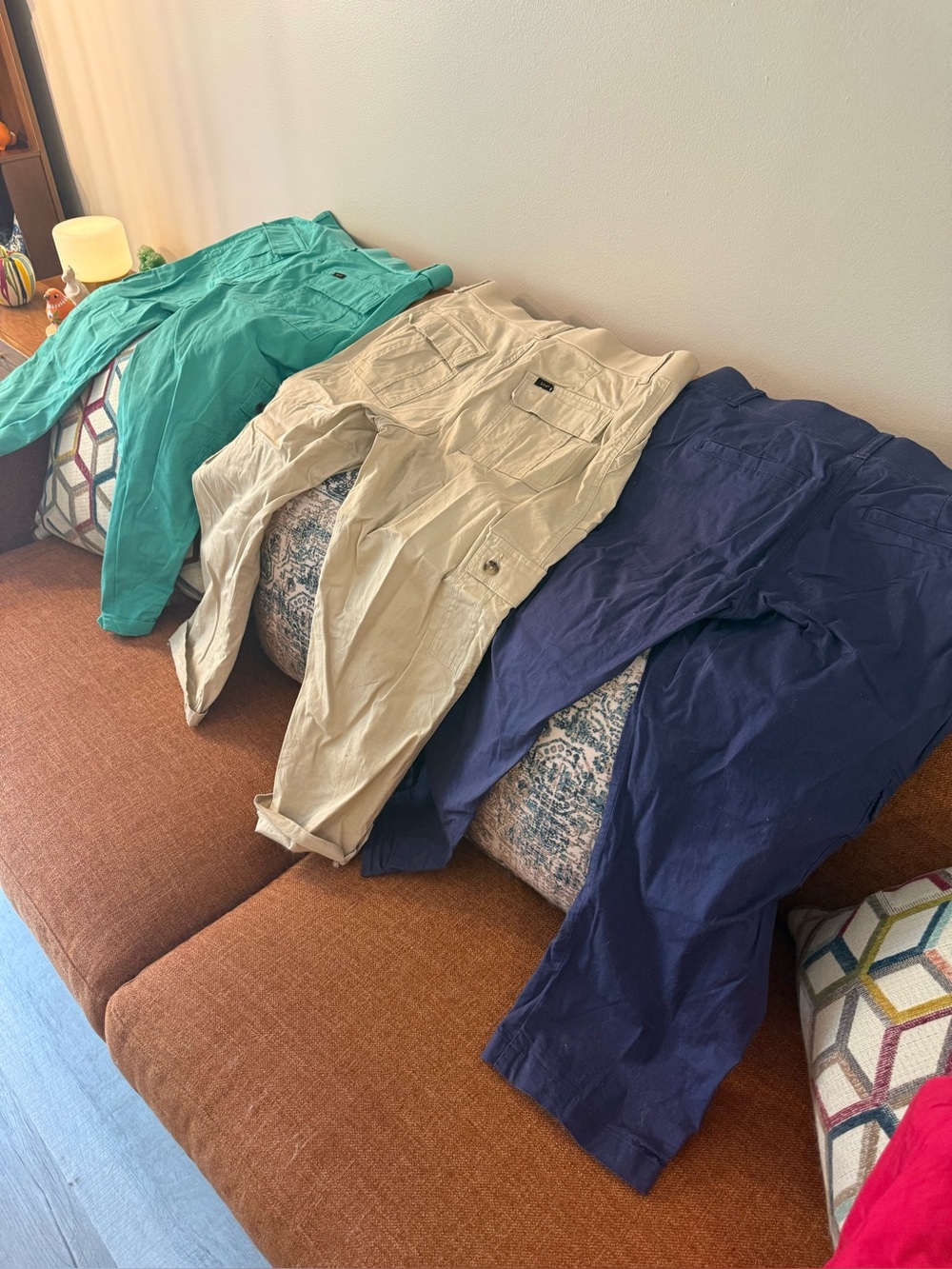 Women’s relaxed  Casual Cargo crops- Navy, Beige, Teal. Size 10
